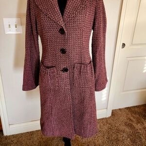 Womens Reference Pink & Black Tweed  Long Coat, Overcoat Size Large